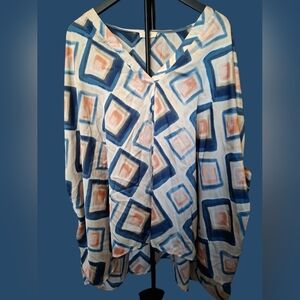 Entro Diamond Pattern V- Neck Silky Oversized Tunic Sz XL